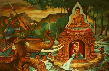 仏教徒 Painting - 仏陀とマラ仏教を目撃するよう地球に呼びかける